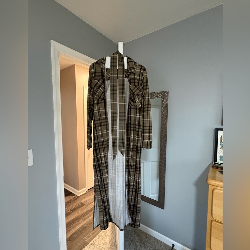G.I.L.I. Plaid Long Shirt Dress - Brown and Cream